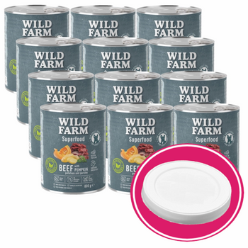 WILD FARM Superfood Beef (Ternera con calabaza, patatas y perejil) 12x800g pienso sin cereales para perros + tapa de lata gratis