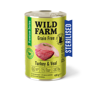 WILD FARM Premium Grain Free Turkey and Veal 400g - comida sin cereales para gatos esterilizados