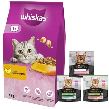 WHISKAS Comida Seca para Gatos 1+ con Pollo 7kg + comida para gatos 400g ¡GRATIS! (sabor aleatorio)