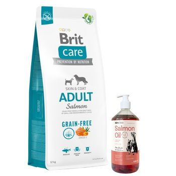 BRIT CARE Grain-free Adult Salmón 12kg & Aceite de salmón Lab-V 1000 ml