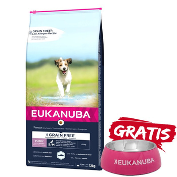 EUKANUBA Puppy&Junior Small/Medium Grain Free 12kg + ¡Cuenco GRATIS!
