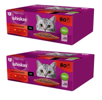 WHISKAS Adult sachets 2x(80 x 85 g) Classic Meals - comida húmeda para gatos adultos, en salsa (cortes con: ternera, pollo, cordero, ave)