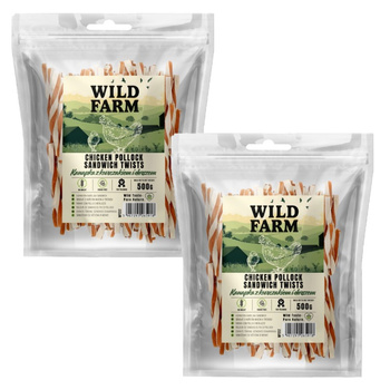 WILD FARM sándwich de pollo y bacalao 2x500g golosinas para perros