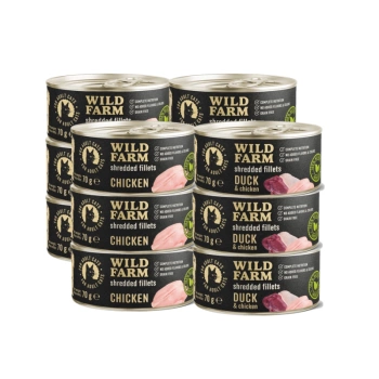WILD FARM Fillets Duck&Chicken/Chicken 12x70g - comida húmeda para gatos sin cereales en caldo