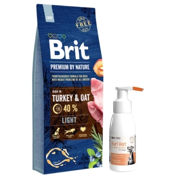 Brit Premium By Nature Light con pavo y avena 15kg & Producto para el cuidado de los oídos de perros 75 ml