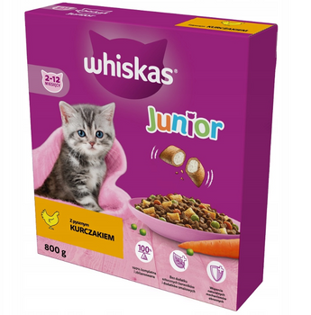 WHISKAS Junior 800 g - alimento seco para gatitos, con delicioso pollo