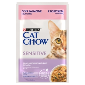 Purina Cat Chow Comida Sensible con Salmón y Calabacín en Salsa 85g