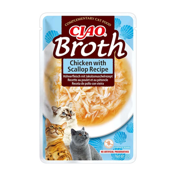 INABA Cat Ciao Broth - alimento complementario para gatos con sabor a pollo y vieira 40g