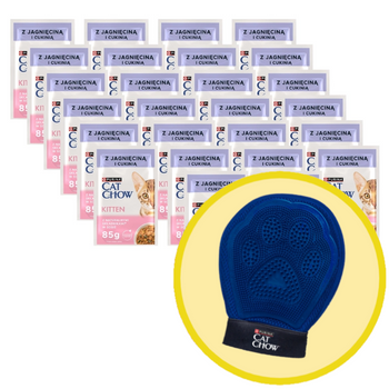 CAT CHOW Comida para gatitos con cordero y calabacín en salsa 26x85g + Guante de aseo - Cat Chow