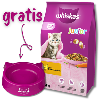 WHISKAS Alimento Seco para Gatitos Junior con Pollo 14kg + WHISKAS - un cuenco para un GATO