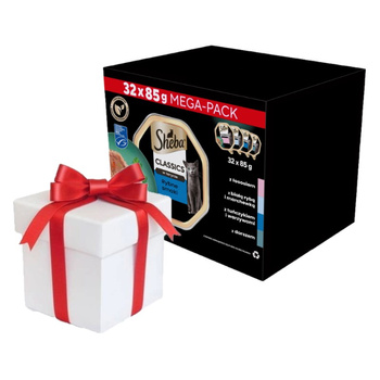 SHEBA Classics Bandejas Sabor Pescado 32x85g + ¡Sorpresa para el Gato GRATIS!
