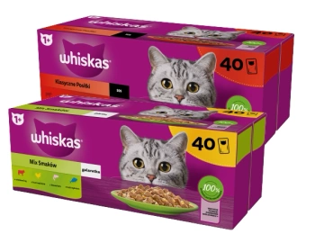 WHISKAS Adulto sobres 40 x 85 g Mezcla de Sabores - comida húmeda para gatos adultos, en gelatina + WHISKAS Adulto sobres 40 x 85 g Comidas Clásicas