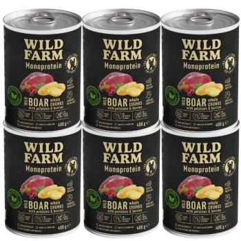 Wild Farm Monoprotein Jabalí 6x400g alimento hipoalergénico para perros