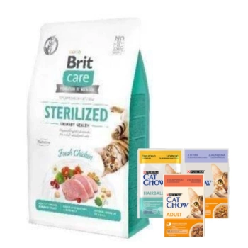 Brit Care Cat Grain-Free Sterilised Salud Urinaria con Pollo 7kg + PURINA Cat Chow/ Pro Plan 3x85g GRATIS (Sabores enviados aleatoriamente)
