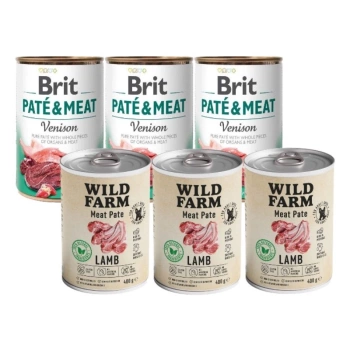 Brit Pate & Meat Venado 3x400g & WILD FARM Paté de cordero 3x400g alimento sin gluten para perros