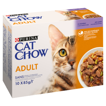 PURINA Cat Chow Pienso para gatos adultos con cordero y judías verdes en gelatina 10x85g