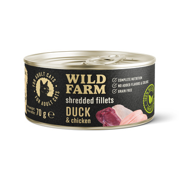 WILD FARM Fillets Duck&Chicken 70g - comida húmeda para gatos sin cereales en caldo