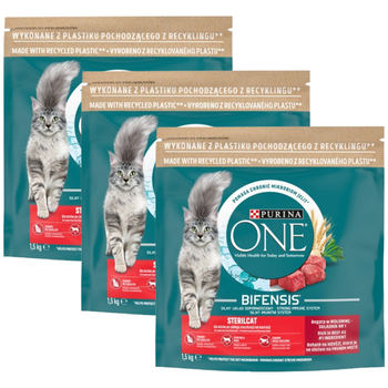 Purina One Cat Sterilcat Alimento con carne de vacuno para gatos 3x1,5kg