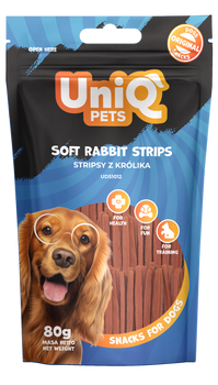 UNIQ PETS golosinas para perros 80g tiras de conejo