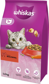 WHISKAS Adult 1,4 kg - alimento completo seco para gatos adultos, con deliciosa carne de vacuno