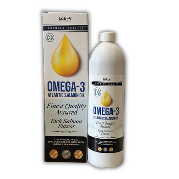 Aceite de salmón del Atlántico 100% Omega-3 Lab-v de máxima calidad para perros y gatos (1000 ml)