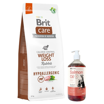 BRIT CARE Perro Hipoalergénico Pérdida de Peso Conejo 12kg & Aceite de salmón Lab-V 1000 ml
