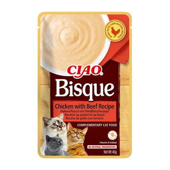 INABA Cat Ciao Bisque - alimento complementario con sabor a pollo y ternera para gatos 40g