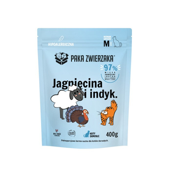 Paka Zwierzaka - Pienso para gatos cordero y pavo ''M'' 400g