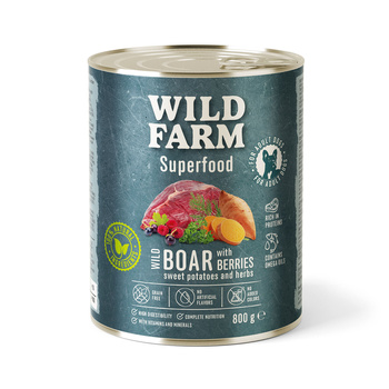 WILD FARM Superfood Jabalí (Venado con boniato, bayas y hierbas) 800g pienso para perros sin cereales
