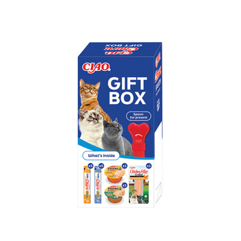INABA Cat Ciao Giftbox - Regalo de Navidad para su gato 13 snacks + cuchara