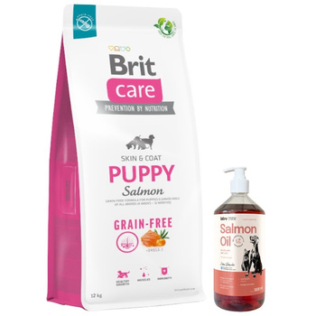 BRIT CARE Dog Grain-free Puppy Salmón 12kg & Aceite de salmón Lab-V 1000 ml