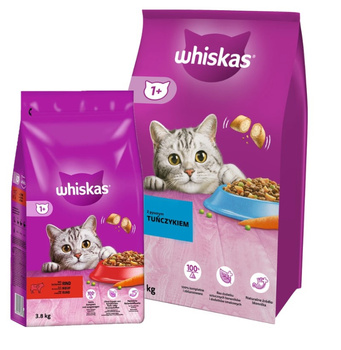 WHISKAS Adult 14 kg - alimento seco para gatos con atún y verduras y WHISKAS Adult 3,8 kg - alimento seco completo para gatos adultos, con deliciosa carne de res