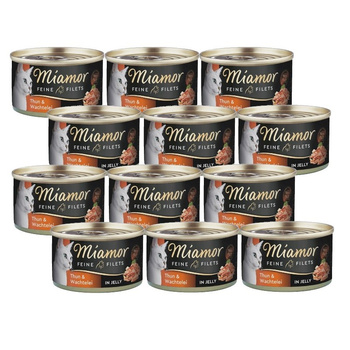 Miamor Feine Filetes en gelatina - comida húmeda para gatos con atún y huevo lata 12x100g