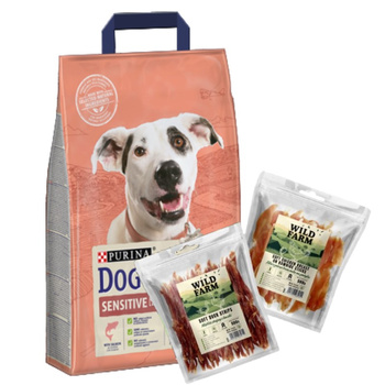 Purina Dog Chow Sensitive Adulto con Salmón 14kg & WILD FARM Mezcla de Sabores 2x500g