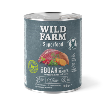 WILD FARM Superfood Jabalí (Venado con boniato, bayas y hierbas) 12x800g pienso para perros sin cereales
