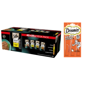 Sheba Nature's Collection Poultry Jelly Flavours - comida húmeda para gatos 40x85g + DREAMIES 30g