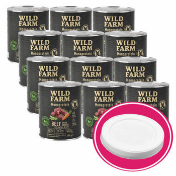 WILD FARM Monoprotein Beef 12x800g pienso hipoalergénico para perros + tapa de lata gratis