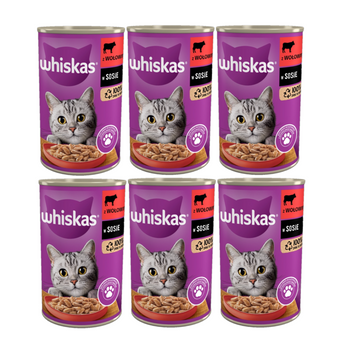 WHISKAS Comida húmeda para gatos 1+ con ternera en salsa 6x400g