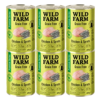 WILD FARM Premium Grain Free Pollo y Espadín 6x400g - pienso sin cereales para gatos