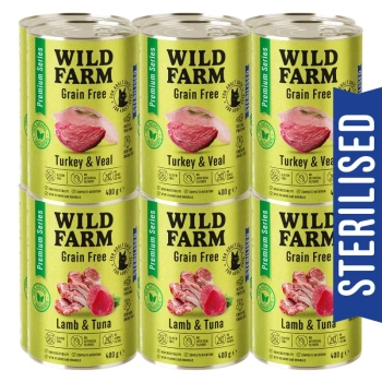 WILD FARM Premium Grain Free Cordero y Atún 12x400g - comida sin cereales para gatos esterilizados