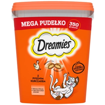 DREAMIES Mega Box 350 g – alimento complementario para gatos adultos, con delicioso pollo