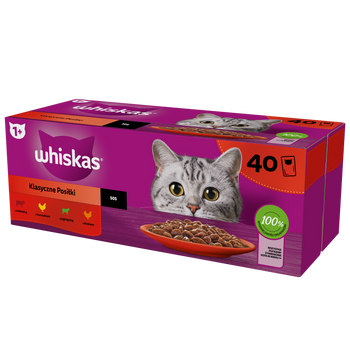 WHISKAS Adult bolsitas 40 x 85 g Classic Meals - comida húmeda para gatos adultos, en salsa (cortes con: ternera, pollo, cordero, ave)