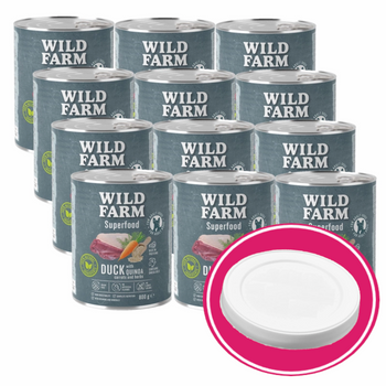 WILD FARM Superfood Duck (Pato con quinoa, zanahorias y hierbas) 12x800g pienso para perros sin cereales + tapa de lata gratis