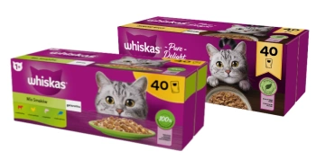 WHISKAS Adultos sobres 40 x 85 g Mezcla de Sabores - comida húmeda para gatos adultos, en gelatina + WHISKAS Adultos sobres 40 x 85 g Delicias de Aves