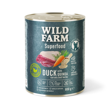 WILD FARM Superfood Duck (Pato con quinoa, zanahorias y hierbas) 800 g Alimento para perros sin cereales