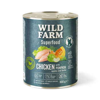 WILD FARM Superfood Chicken (Pollo con calabaza, manzana y hierbas) 800g pienso para perros sin cereales
