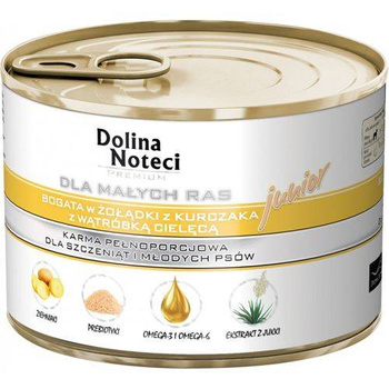 Dolina Noteci Premium para perros pequeños Junior Rico en mollejas de pollo e hígado de ternera 185g