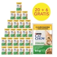 CAT CHOW Alimento para gatos esterilizados con pollo y berenjena en salsa 85g - 20 SOBRES + 6 GRATIS!!!