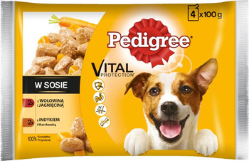 Pedigree Comida húmeda en salsa para perros (ternera y cordero, pavo y zanahorias) 4x100g