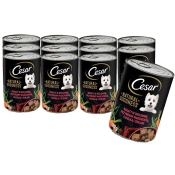 CESAR lata 12x400g - alimento húmedo completo para perros adultos, rico en carne de vacuno, aderezado con zanahorias, judías y hierbas